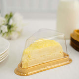 50 Pack | Gold/Clear Plastic Cake Slice Favor Containers, Triangle Party Boxes