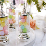 6 Pack | Silver Pedestal Party Favor Gift Jars Clear Candy Treat Containers - 7Inch