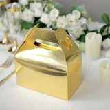 25 Pack | Metallic Gold Candy Gift Tote Gable Boxes, Party Favor Treat Bags