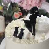 7inch Black Acrylic Bride and Groom With Two Pet Dogs Cake Toppers