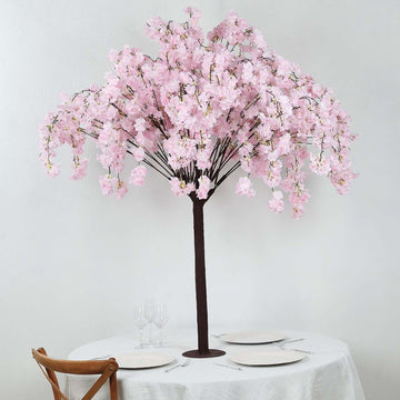 Silk Artificial Cherry Blossom Tree Blush - Realistic Faux Indoor Sakura Flowers Wishing Tree with Detachable Metal Base for Gardens Parties & Receptions 5ft