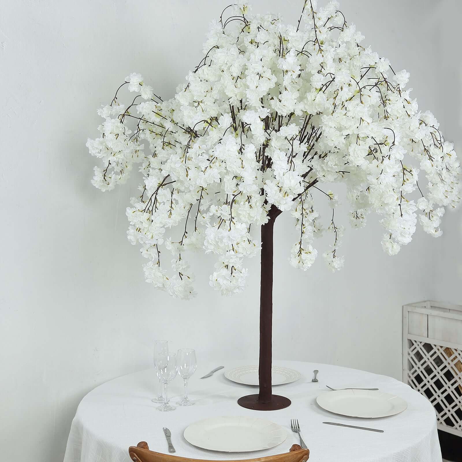 cherry blossom plant indoor 5ft White Artificial Cherry Blossom Tree with Silk Sakura Flowers, Detachable Metal Base Wishing Tree for Weddings, Events by eFavormart Party Shop