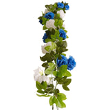 2 Pack 7ft White Royal Blue Artificial Silk Flower Garland Rose Vines 26 Flower Heads