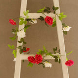 2 Pack 7ft Red Ivory Artificial Silk Flower Garland Rose Vines 26 Flower Heads