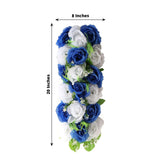 6 Pack White Royal Blue Silk Rose Flower Panel Table Runner, Artificial Floral Arrangements