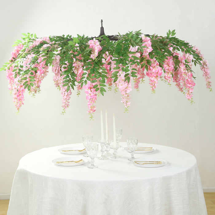 55inch Artificial Silk Wisteria Vine Round Hanging Canopy Pink & Dusty Rose, Draping Garland Flower