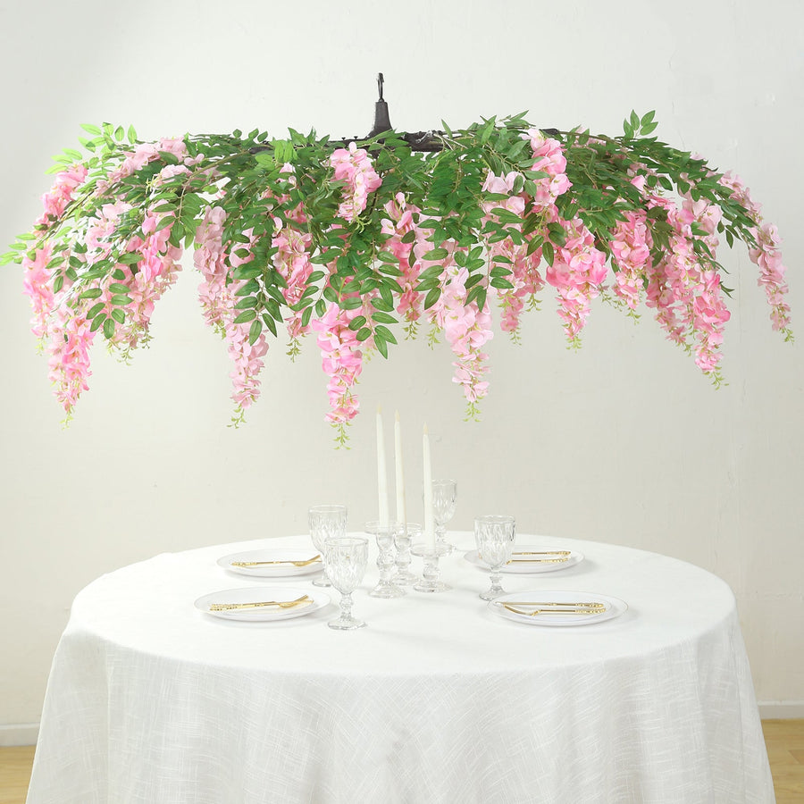 55inch Artificial Silk Wisteria Vine Round Hanging Canopy Pink & Dusty Rose, Draping Garland Flower