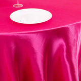 132inch Fuchsia Seamless Satin Round Tablecloth for 6 Foot Table With Floor-Length Drop