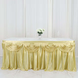 14ft Champagne Pleated Satin Double Drape Table Skirt