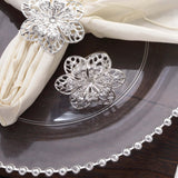 4 Pack Silver Metal Hollow Sun Flower Napkin Rings, Modern Flower Shaped Napkin Bands