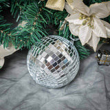 4 Pack | 4inches Silver Foam Disco Mirror Ball With Hanging Strings, Holiday Christmas Ornaments