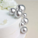 12 Pcs | Silver Faux Pearl Balls Cake Topper Picks, Foam Balloon Cupcake DIY Decor Supplies