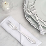 24 Pack | Metallic Silver 8inch Baroque Style Heavy Duty Plastic Forks