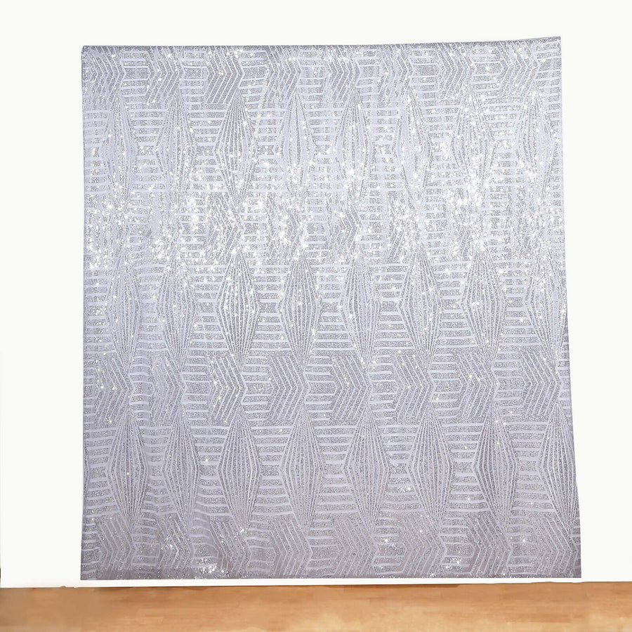 8ftx8ft Silver Geometric Sequin Event Curtain Drapes with Satin Backing, Seamless Opaque Sparkly