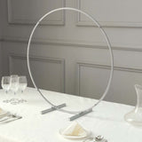 28Inch Silver Metal Round Hoop Wedding Centerpiece, Self Standing Table Floral Wreath Frame