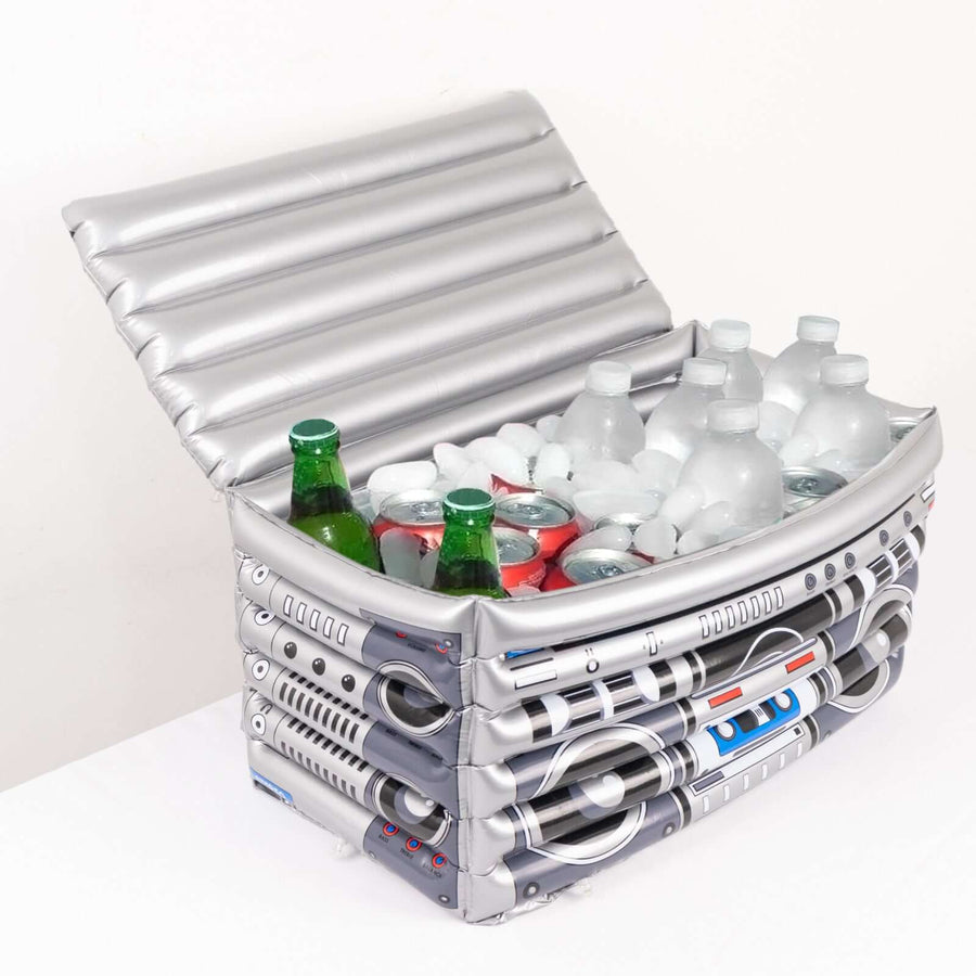 Silver Inflatable Boom Box Ice Beverage Cooler, 80's Themed Ice Box