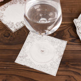 20 Pack White 3 Ply Premium Paper Cocktail Napkins with Silver Foil Lace Soft European Style Wedding