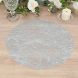50 Pack Disposable Metallic Silver Placemats, 13" Non-Woven Mesh Fiber Round Table Mats for Dining & Events