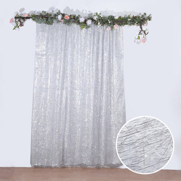 8ft Silver Metallic Fringe Shag Photo Backdrop Drapery Panel, Shimmery Tinsel Polyester Divider Curtain