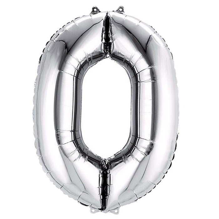 Silver foil balloon number 0 in studio-style isolation shot