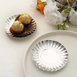 50 Pack | 3.5inch Metallic Silver Scalloped Rim Mini Paper Party Plates