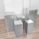  Set of 5 Silver Metallic Spandex Rectangular Pedestal Pillar Prop Covers