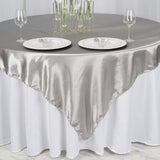 72" x 72" Silver Satin Square Tablecloth Overlay#whtbkgd