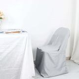 10 Pack Silver Polyester Folding Chair Covers, Reusable Stain Resistant Slip On Chair Covers