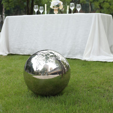 16" Silver Stainless Steel Shiny Mirror Gazing Ball, Reflective Hollow Garden Globe Sphere