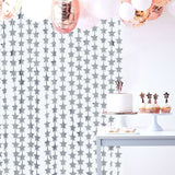 Silver Star Chain Foil Fringe Curtain Party Backdrop, Metallic Silver Tinsel Streamer Party Decor