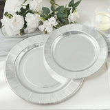 25 Pack | Metallic Silver Sunray 10inch Serving Dinner Paper Plates, Disposable Party Plates