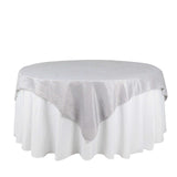 72x72Inch Silver Accordion Crinkle Taffeta Table Overlay, Square Tablecloth Topper