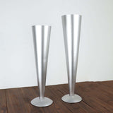 24Inch Tall Brushed Silver Metal Trumpet Flower Vase Wedding Centerpiece