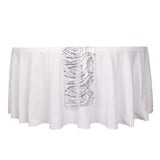 12x108inch Silver Wave Mesh Table Runner With Embroidered Sequins