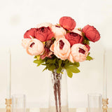 2 Pack | 19inch Burgundy / Dusty Rose Artificial Peony Flower Wedding Bouquets, Flower Arrangements
