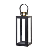 Black & Gold Top Stainless Steel Candle Lantern Centerpiece Outdoor Metal Patio Lantern#whtbkgd