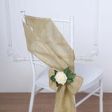 5 Pack | Natural Jute Faux Burlap Chair Sashes, Boho Chic Linen Decor - 6x108Inch