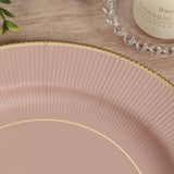 25-Pack Paper 10inch Round Dinner Plates in Dusty Rose Sunray Design with Gold Rim - Disposable
