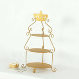 3 Tier Round Gold Metal Cupcake Stand with Crown Top, 32inch Tall Dessert Display Cake Stand