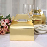 25 Pack | Metallic Gold Candy Gift Tote Gable Boxes, Party Favor Treat Bags