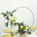 28Inch Silver Metal Round Hoop Wedding Centerpiece, Self Standing Table Floral Wreath Frame