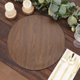 6 Pack Brown 13inch Disposable Charger Plates With Walnut Wood Design, Round Paper Serving Plates