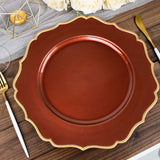 6 Pack 13inch Terracotta (Rust) / Gold Scalloped Rim Acrylic Charger Plates