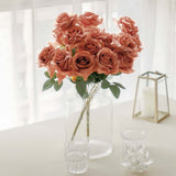 2 Bouquets 17inch Terracotta (Rust) Real Touch Artificial Silk Rose Flower Bushes