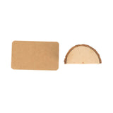 Set of 10 Semicircle Natural Wooden Place Card Holders With Brown Paper Place Cards