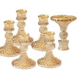 6 Pack | 4inch Gold Glass Diamond Pattern Pillar Votive Candle Stands