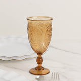 24-Pack Plastic Wine Glasses 10oz – Amber Gold Vintage Goblets with Retro Embossed Design, Elegant