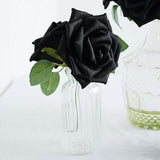 24 Roses | 5inch Black Artificial Foam Flowers With Stem Wire and Leaves