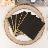 50 Pack 2 Ply Soft Black With Gold Foil Edge Dinner Paper Napkins, Wedding Cocktail 