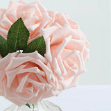 24 Roses | 5inch Rose Gold Blush Artificial Foam Flowers With Stem Wire and Leaves